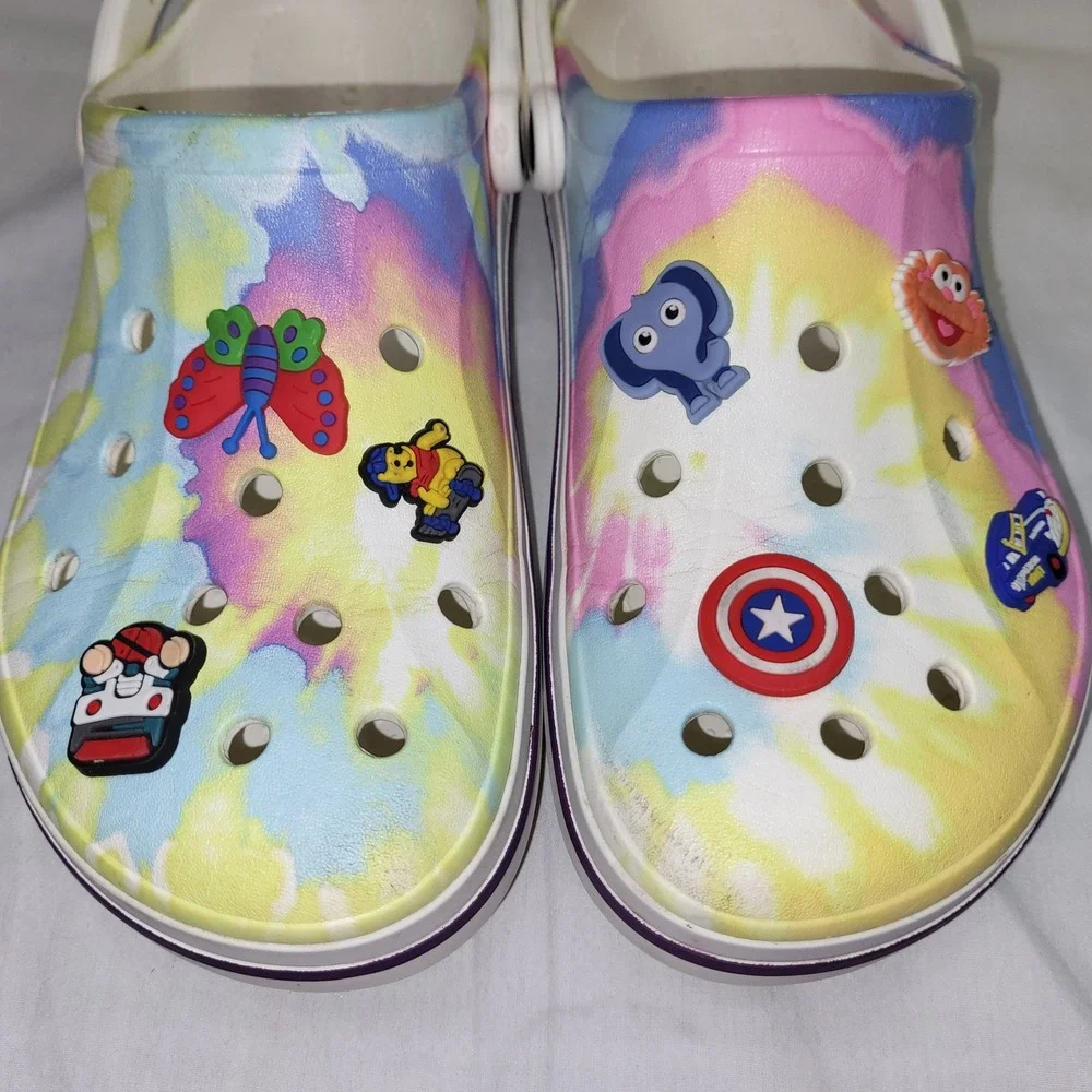 Crocs Crocband Clogs Tie Dye Multi Color Pastel Jibbitz Charms Mens 10 Womens 12